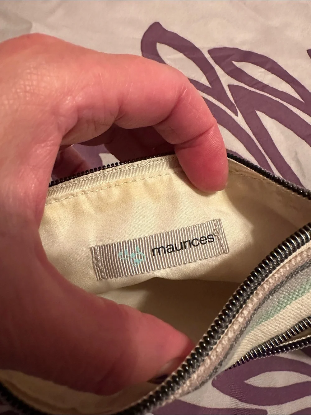 Maurices Cream Canvas Zip Pouch with Mint and Pink Stripes